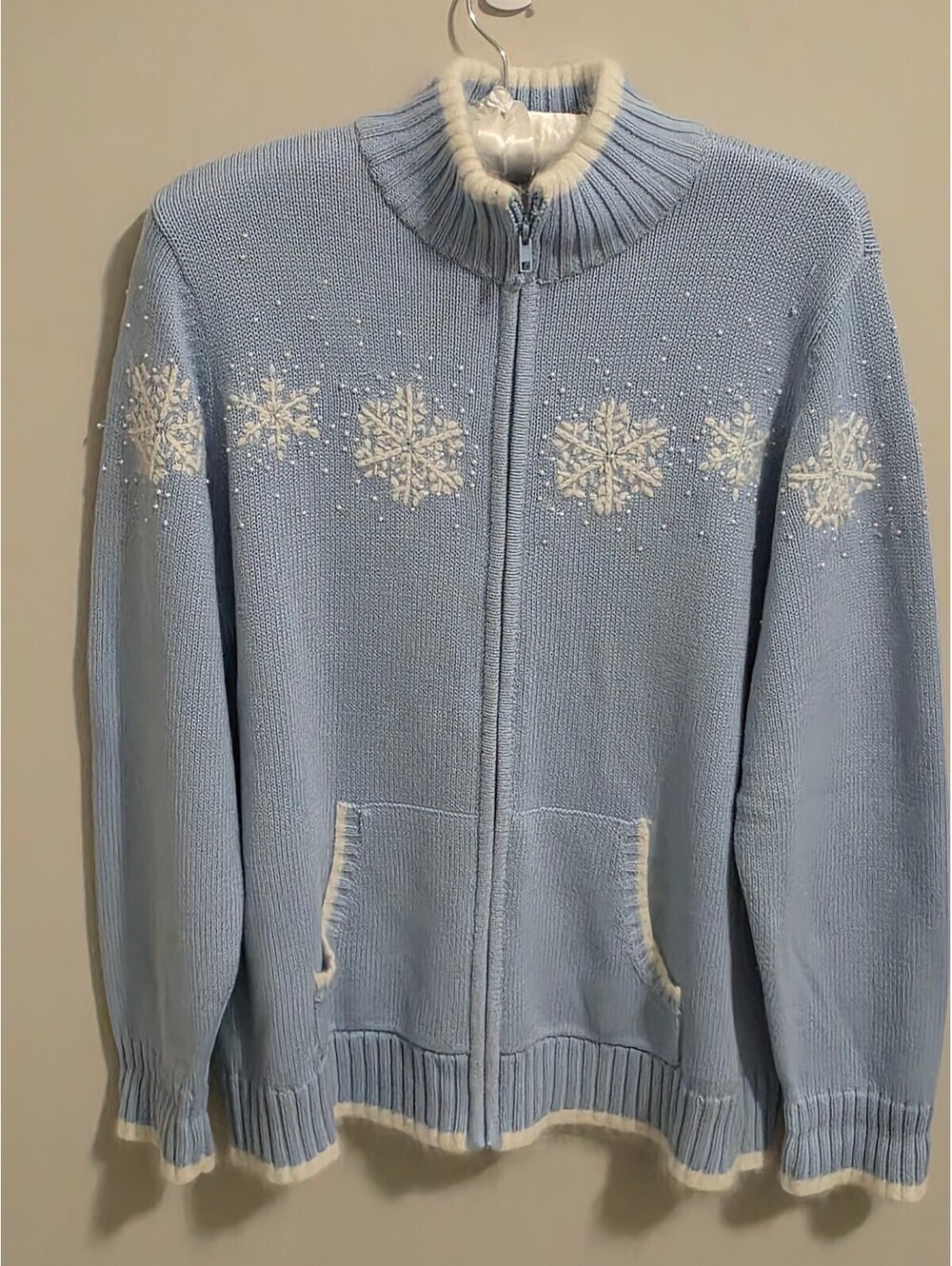Quacker Factory Snowflake Full Zip Winter Cardigan Sweater XL